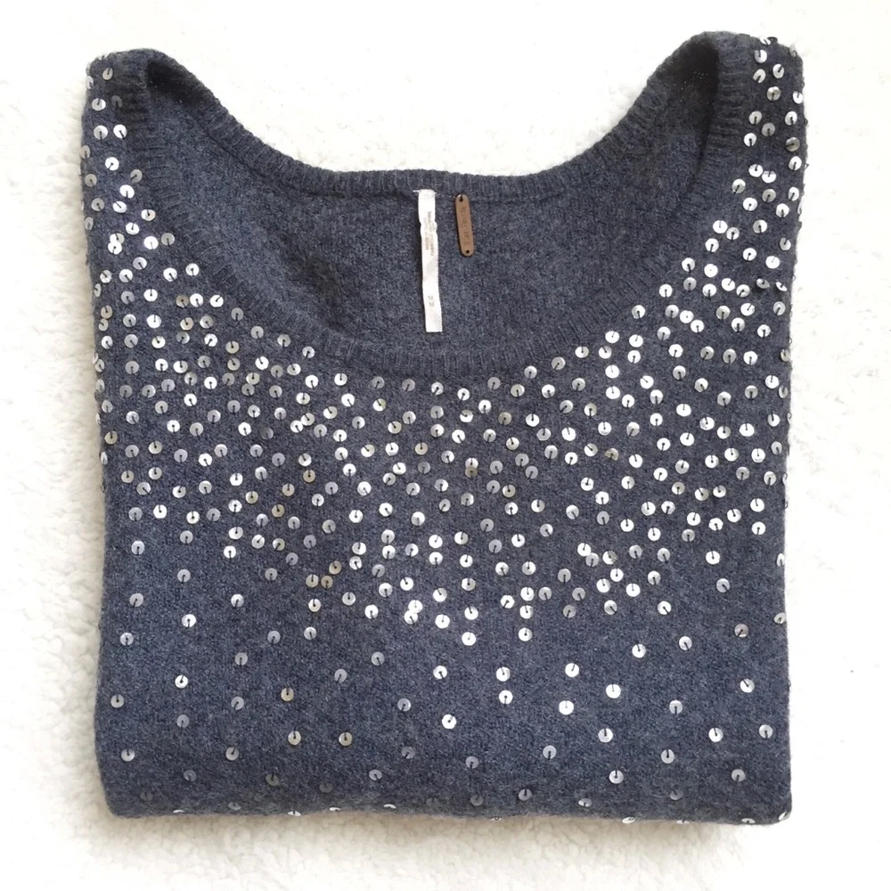 Free People Blue-Gray Stardust Batwing Sweater